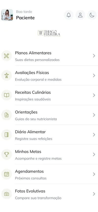 Tela inicial do app do paciente