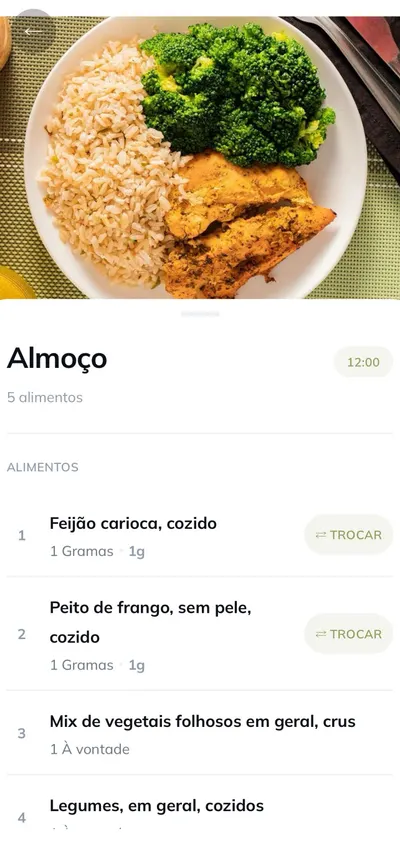Refeição com foto no app do paciente